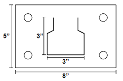 Drawing of Regular-Duty Pallet Rack Foot Plate with measurements in inches