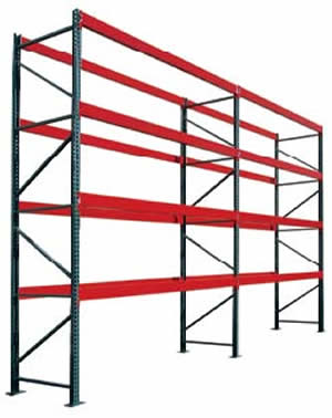 Photo of Pallet Rack, red and green with whitebackground.