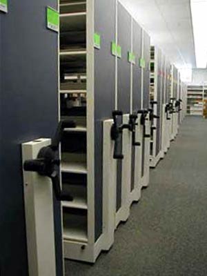 mechanical mobile, medical records storage,  mobile shelving, high density shelving